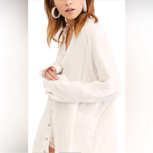 FREE PEOPLE We the Free Summer Daydream Frayed Button Down Shirt Small - Picture 3 of 13
